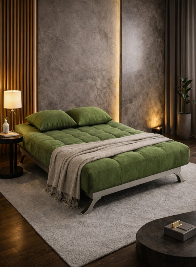 Harmony Home Suede Fabric Sofa  Bed – Modern Folding Convertible Sofa Bed with Pillow, Compact Space-Saving Design for Living Room, Apartment, Dorm & Office - Green - Image 2